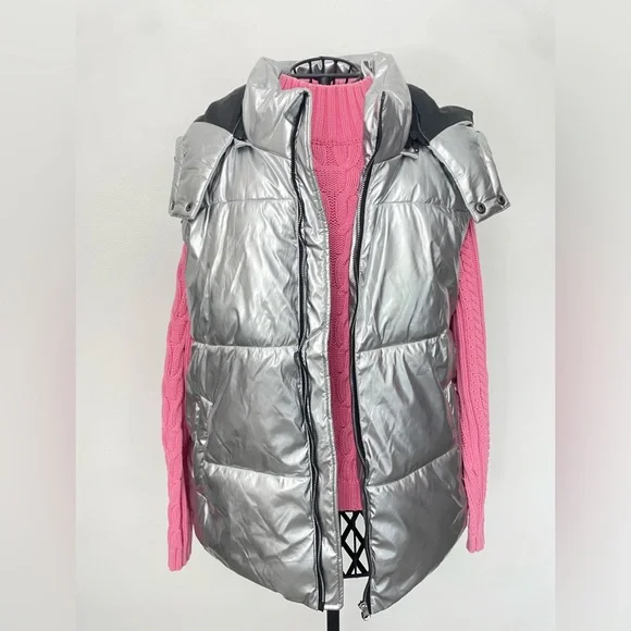 Jacket Women Drawstring Zipper Hooded Vest Puffer Coat Jacket Women size L